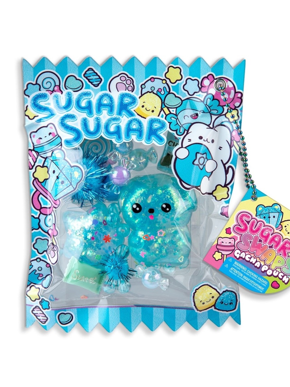 Sugar Sugar Blue Glitter Bear Gacha Pouch Keychain